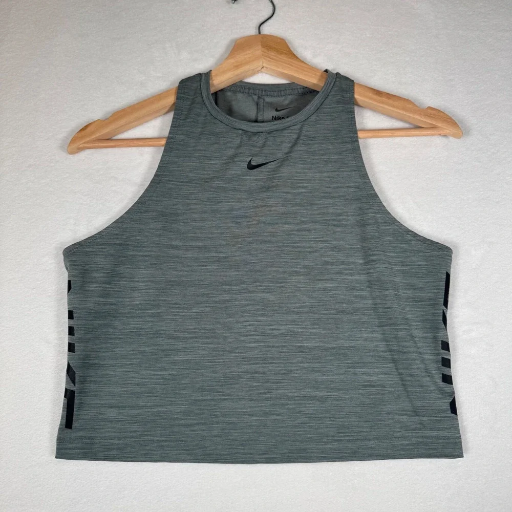 Nike Pro Dri-FIT Womens Tank Top Grey Heather Crop Racerback DD6426-084 Large - Picture 2 of 8